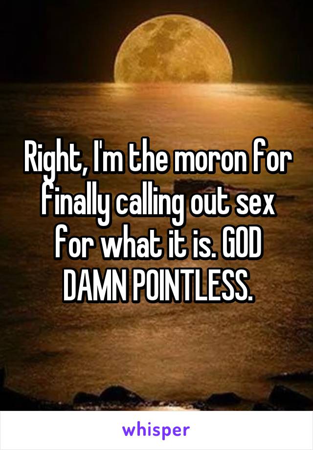 Right, I'm the moron for finally calling out sex for what it is. GOD DAMN POINTLESS.