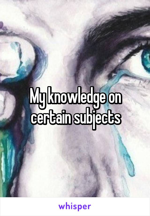 My knowledge on certain subjects