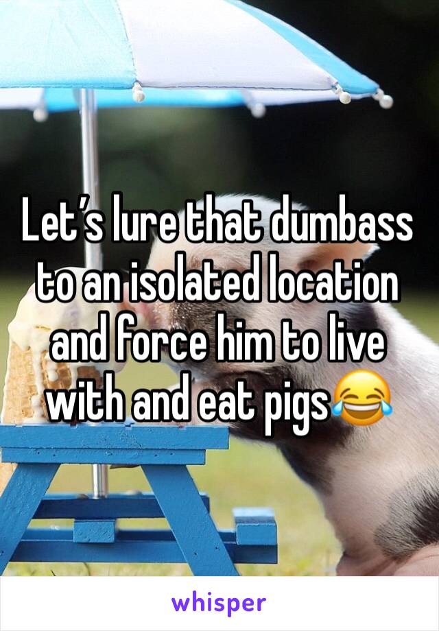 Let’s lure that dumbass to an isolated location and force him to live with and eat pigs😂