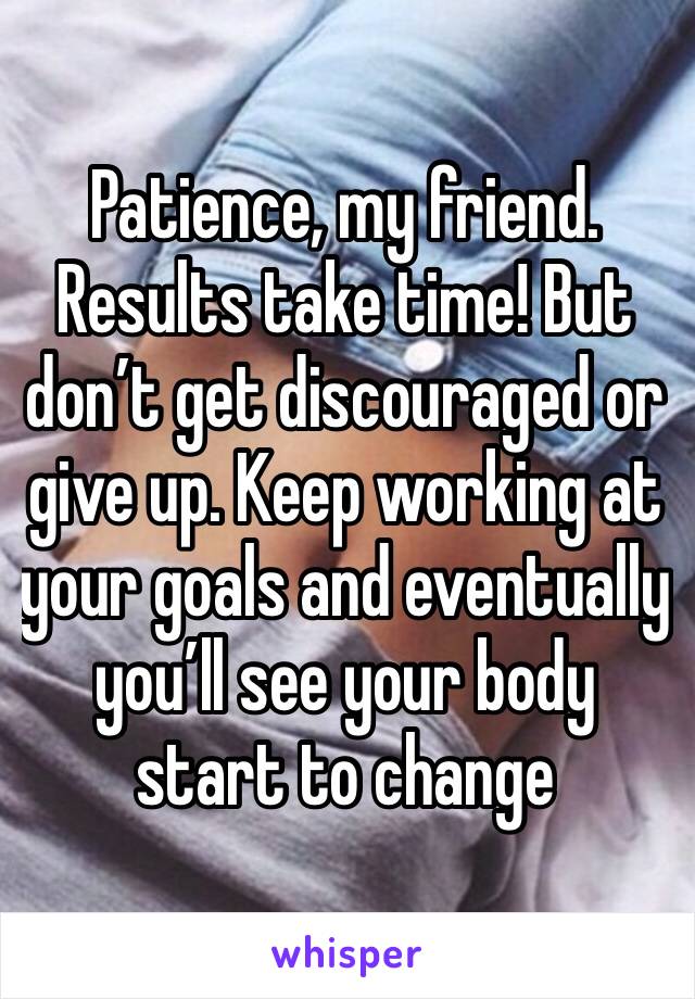 Patience, my friend. Results take time! But don’t get discouraged or give up. Keep working at your goals and eventually you’ll see your body start to change
