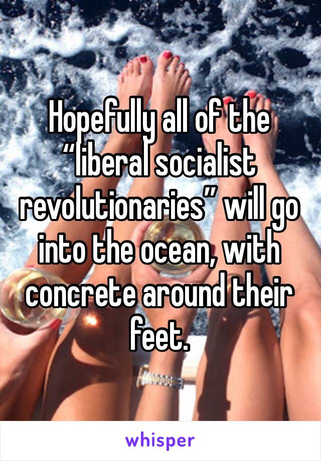 Hopefully all of the “liberal socialist revolutionaries” will go into the ocean, with concrete around their feet.