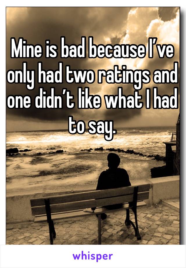 Mine is bad because I’ve only had two ratings and one didn’t like what I had to say. 