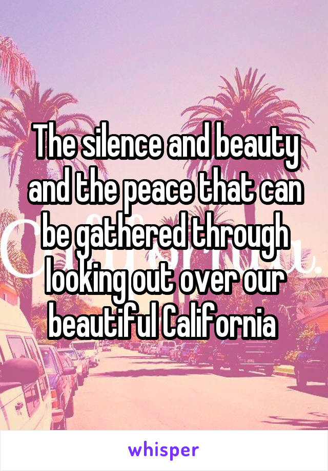 The silence and beauty and the peace that can be gathered through looking out over our beautiful California 