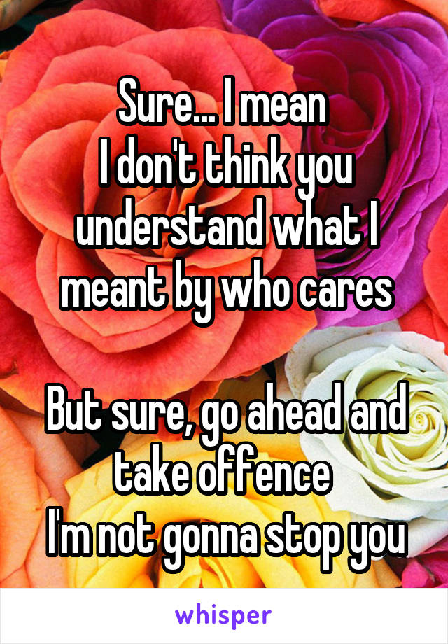 Sure... I mean 
I don't think you understand what I meant by who cares

But sure, go ahead and take offence 
I'm not gonna stop you
