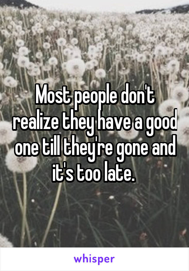 Most people don't realize they have a good one till they're gone and it's too late. 