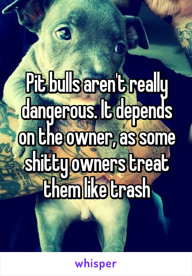 Pit bulls aren't really dangerous. It depends on the owner, as some shitty owners treat them like trash