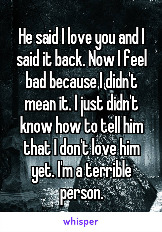 He said I love you and I said it back. Now I feel bad because I didn't mean it. I just didn't know how to tell him that I don't love him yet. I'm a terrible person.