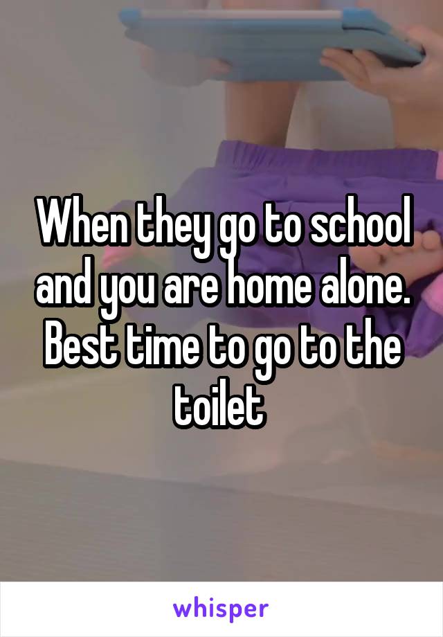 When they go to school and you are home alone. Best time to go to the toilet 