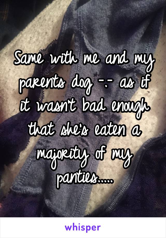 Same with me and my parents dog -.- as if it wasn't bad enough that she's eaten a majority of my panties.....