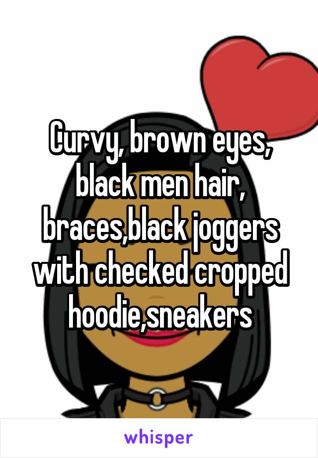 Curvy, brown eyes, black men hair, braces,black joggers with checked cropped hoodie,sneakers