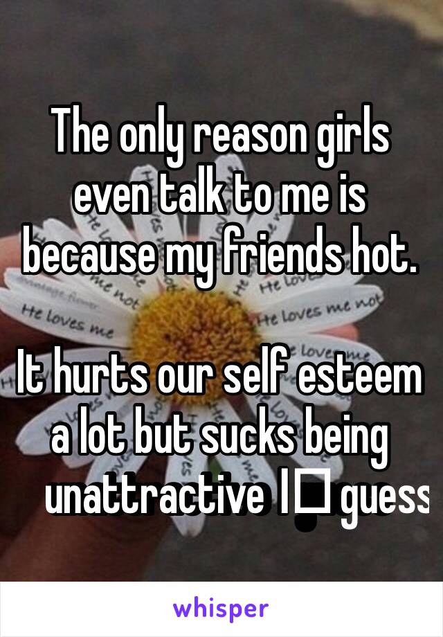 The only reason girls even talk to me is because my friends hot. 

It hurts our self esteem a lot but sucks being unattractive I️ guess 