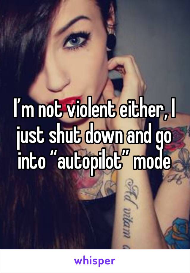 I’m not violent either, I just shut down and go into “autopilot” mode 