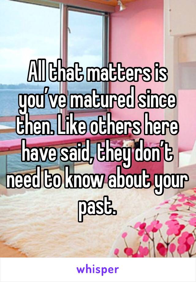 All that matters is you’ve matured since then. Like others here have said, they don’t need to know about your past.