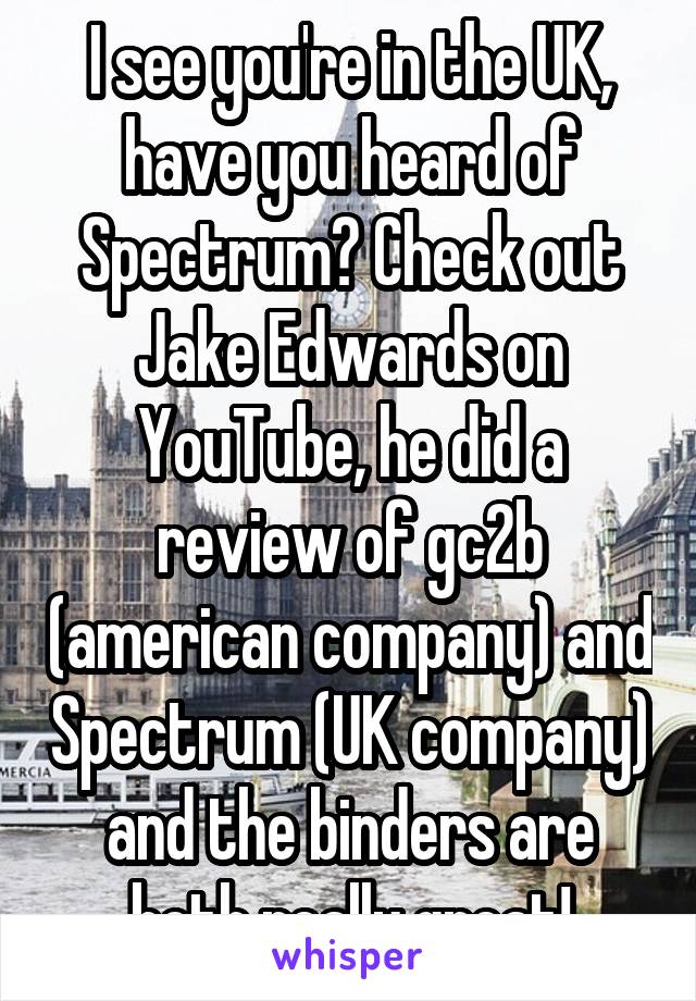 I see you're in the UK, have you heard of Spectrum? Check out Jake Edwards on YouTube, he did a review of gc2b (american company) and Spectrum (UK company) and the binders are both really great!