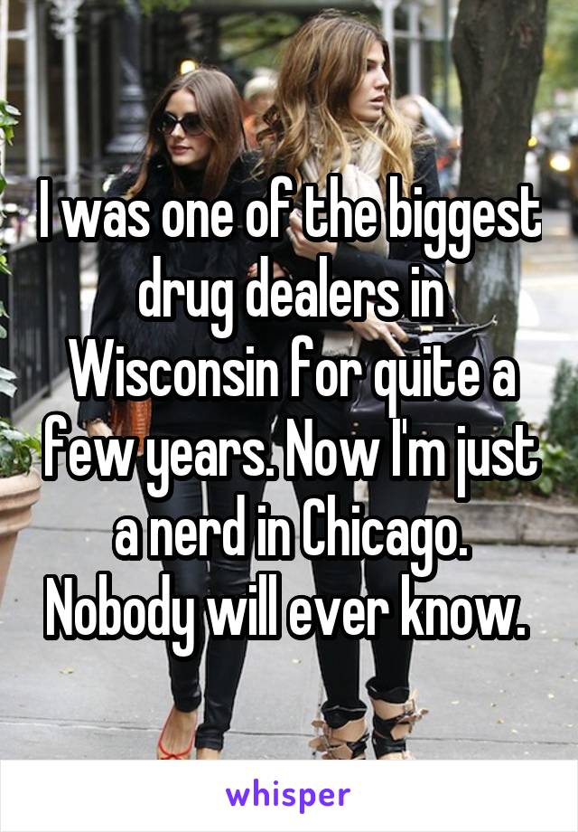 I was one of the biggest drug dealers in Wisconsin for quite a few years. Now I'm just a nerd in Chicago. Nobody will ever know. 