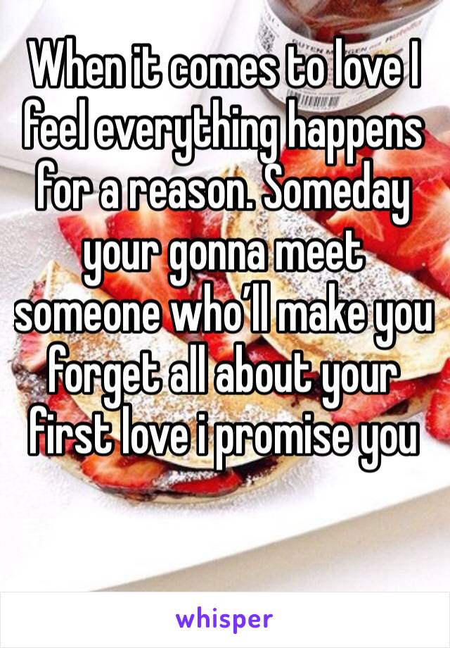 When it comes to love I feel everything happens for a reason. Someday your gonna meet someone who’ll make you forget all about your first love i promise you 