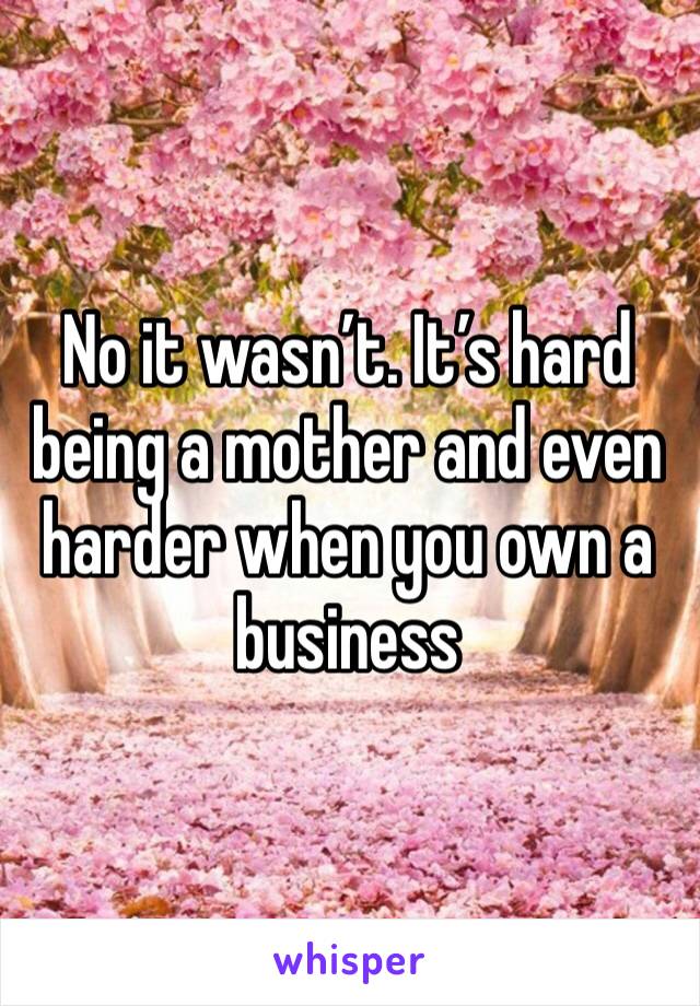 No it wasn’t. It’s hard being a mother and even harder when you own a business 