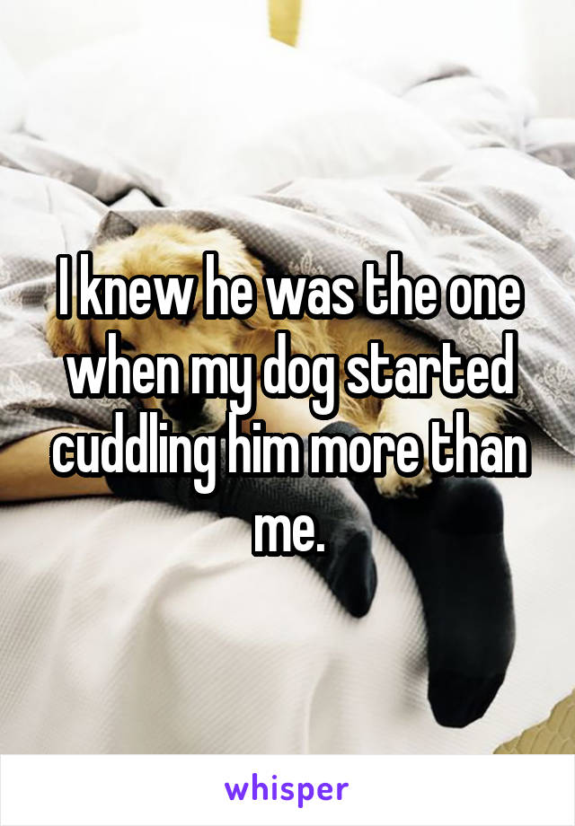 I knew he was the one when my dog started cuddling him more than me.