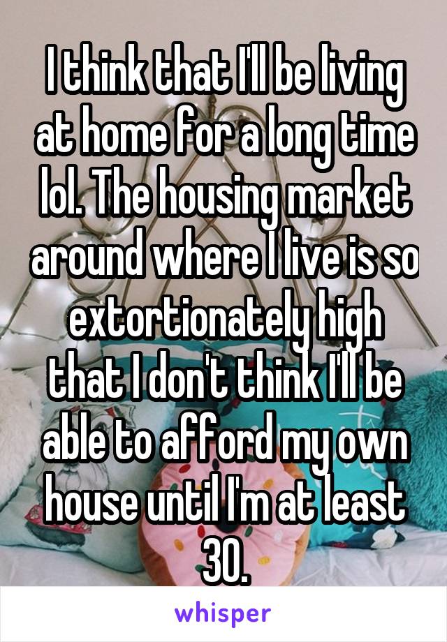 I think that I'll be living at home for a long time lol. The housing market around where I live is so extortionately high that I don't think I'll be able to afford my own house until I'm at least 30.