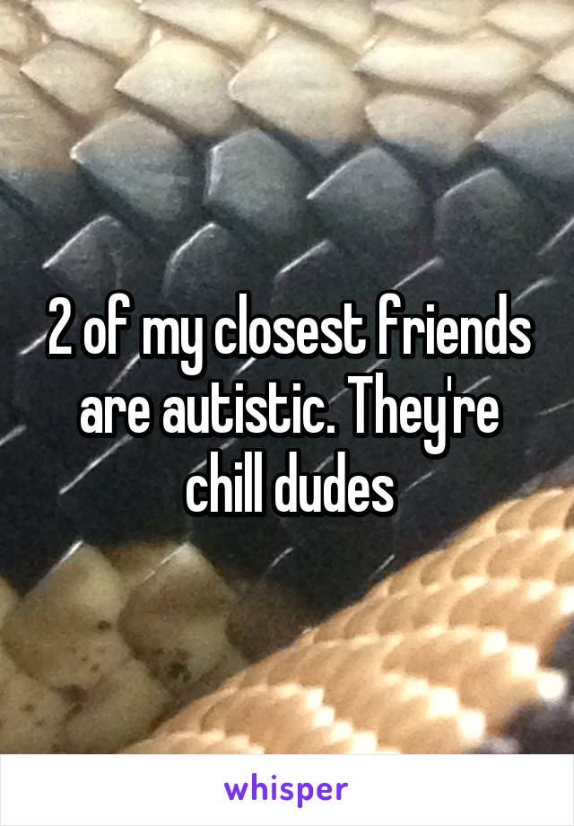 2 of my closest friends are autistic. They're chill dudes