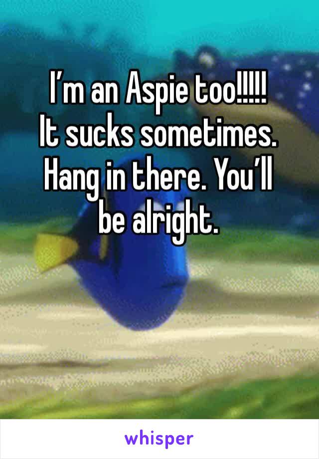 I’m an Aspie too!!!!! 
It sucks sometimes. 
Hang in there. You’ll be alright. 