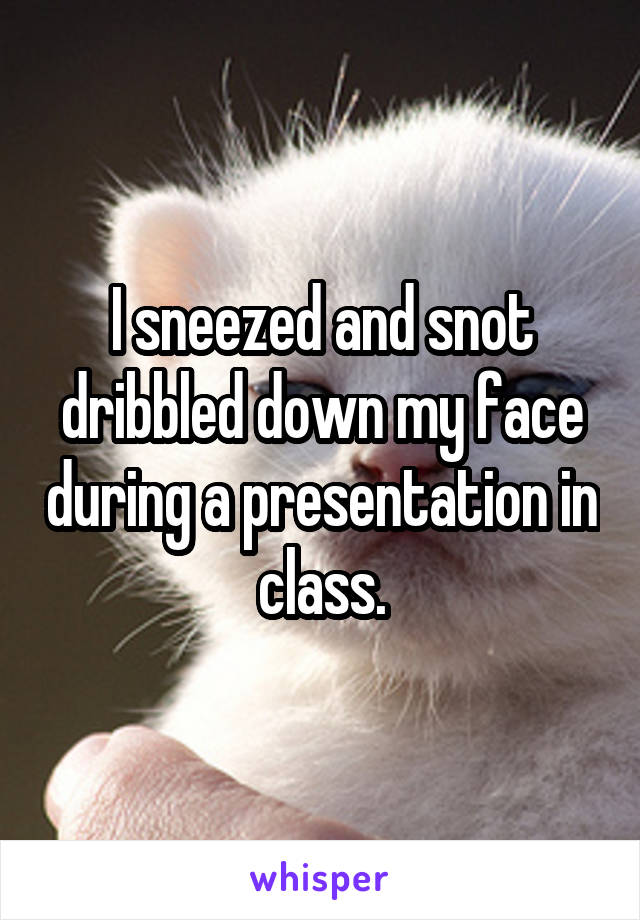 I sneezed and snot dribbled down my face during a presentation in class.