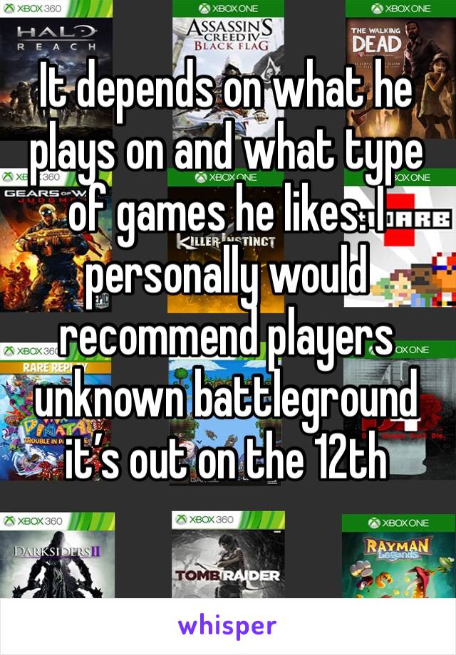 It depends on what he plays on and what type of games he likes. I personally would recommend players unknown battleground it’s out on the 12th 