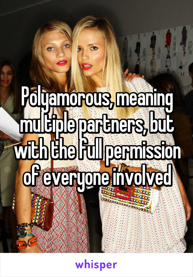 Polyamorous, meaning multiple partners, but with the full permission of everyone involved