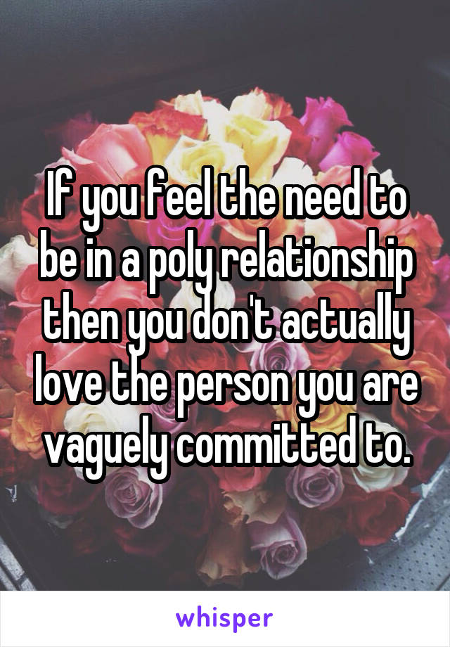 If you feel the need to be in a poly relationship then you don't actually love the person you are vaguely committed to.