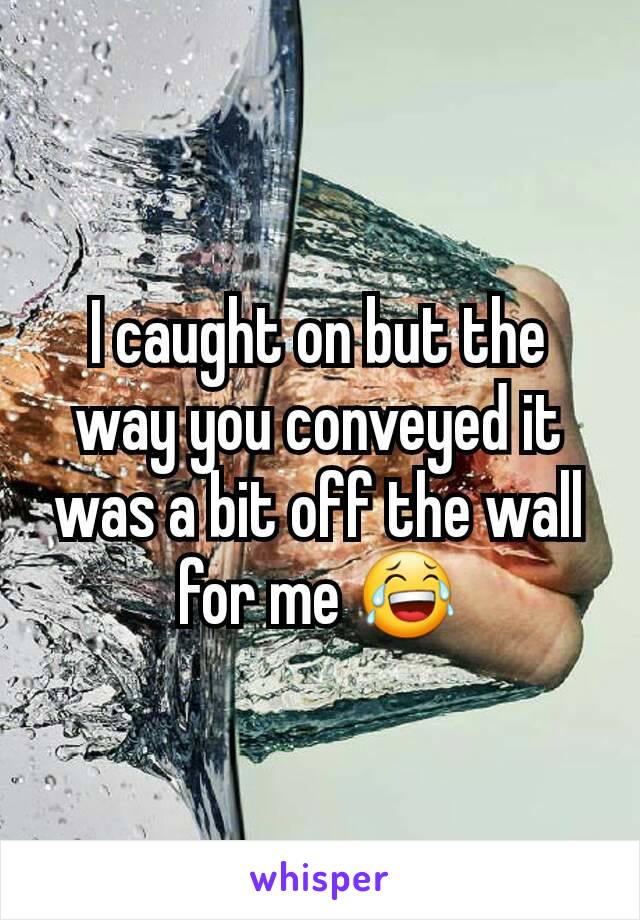 I caught on but the way you conveyed it was a bit off the wall for me 😂