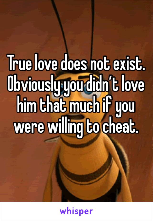 True love does not exist. Obviously you didn’t love him that much if you were willing to cheat.