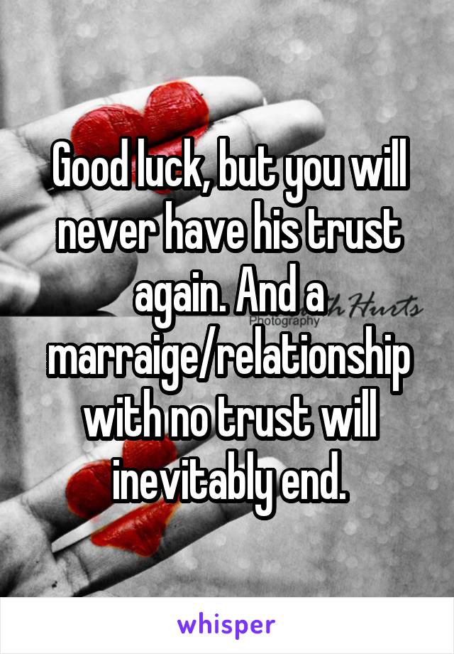 Good luck, but you will never have his trust again. And a marraige/relationship with no trust will inevitably end.