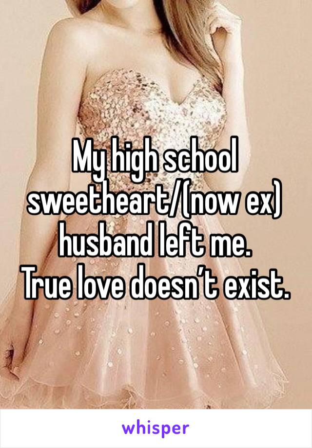 My high school sweetheart/(now ex) husband left me. 
True love doesn’t exist. 