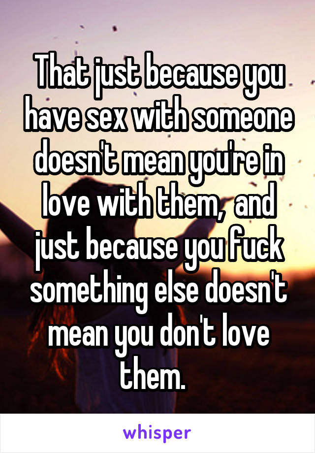 That just because you have sex with someone doesn't mean you're in love with them,  and just because you fuck something else doesn't mean you don't love them.  