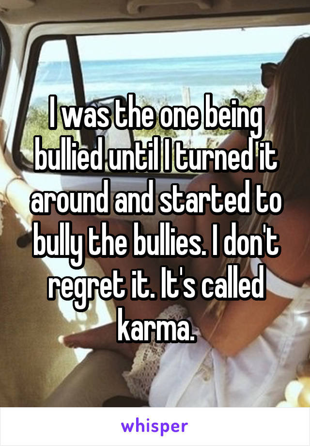 I was the one being bullied until I turned it around and started to bully the bullies. I don't regret it. It's called karma.