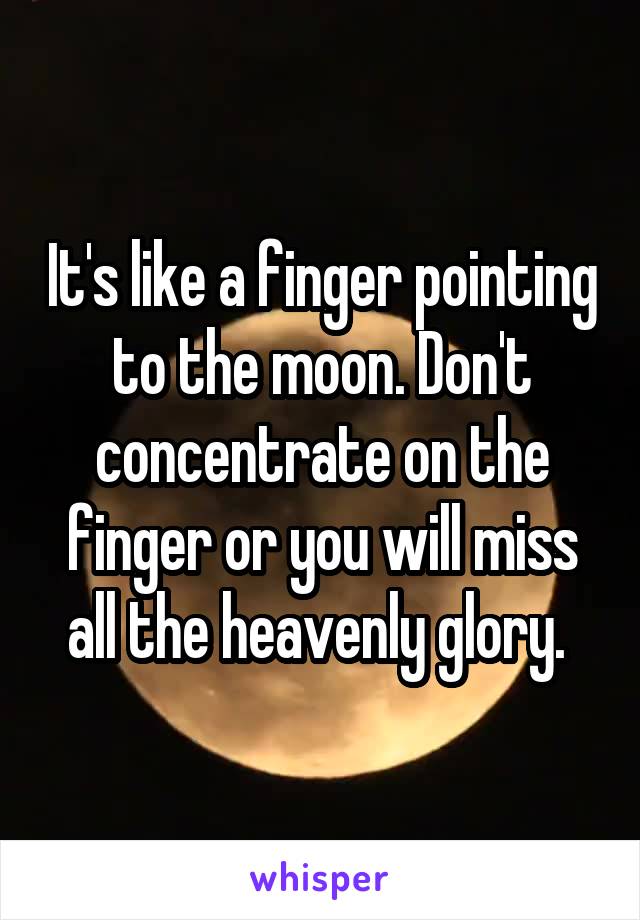 It's like a finger pointing to the moon. Don't concentrate on the finger or you will miss all the heavenly glory. 