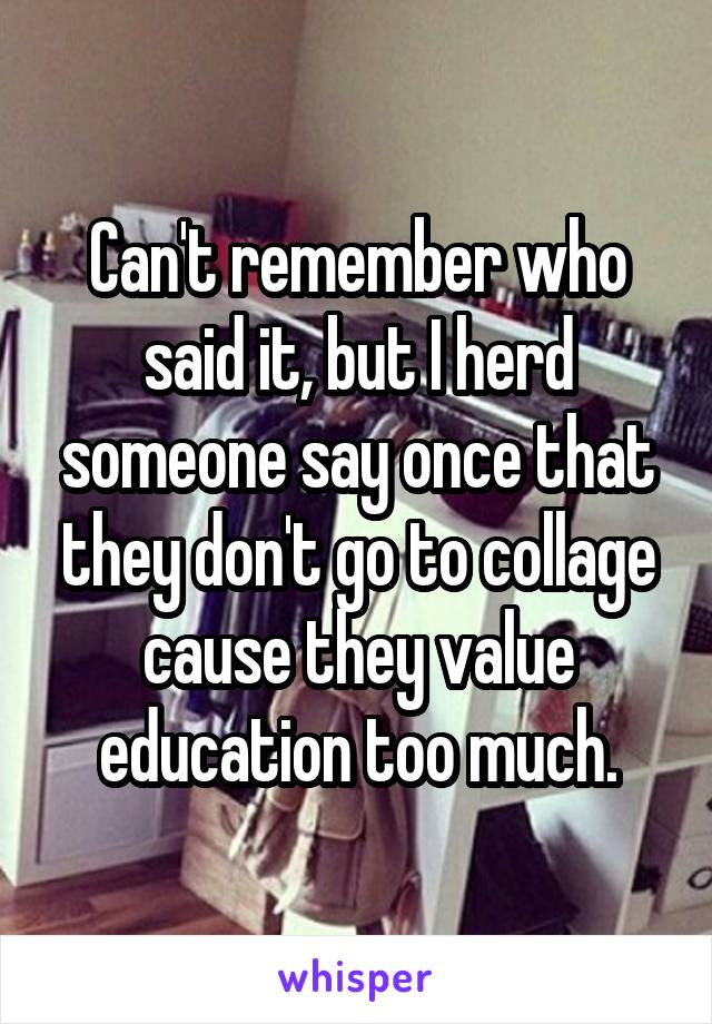 Can't remember who said it, but I herd someone say once that they don't go to collage cause they value education too much.