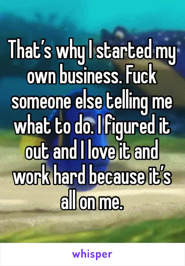 That’s why I started my own business. Fuck someone else telling me what to do. I figured it out and I love it and work hard because it’s all on me. 