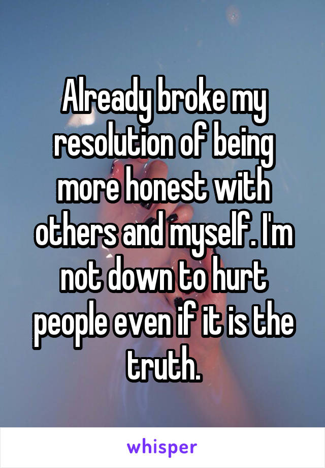 Already broke my resolution of being more honest with others and myself. I'm not down to hurt people even if it is the truth.