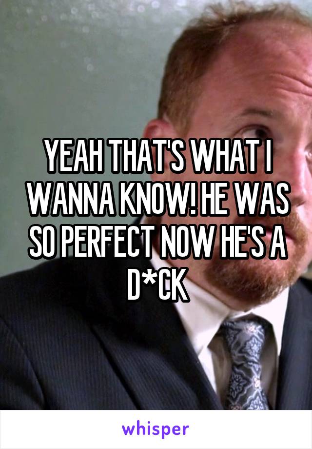 YEAH THAT'S WHAT I WANNA KNOW! HE WAS SO PERFECT NOW HE'S A D*CK