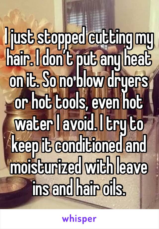 I just stopped cutting my hair. I don’t put any heat on it. So no blow dryers or hot tools, even hot water I avoid. I try to keep it conditioned and moisturized with leave ins and hair oils. 