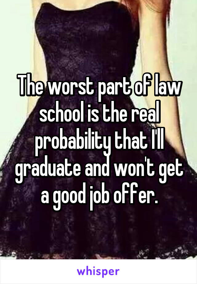 The worst part of law school is the real probability that I'll graduate and won't get a good job offer.