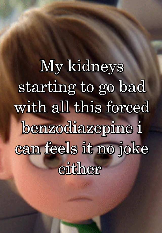 My kidneys starting to go bad with all this forced benzodiazepine i can feels it no joke either 