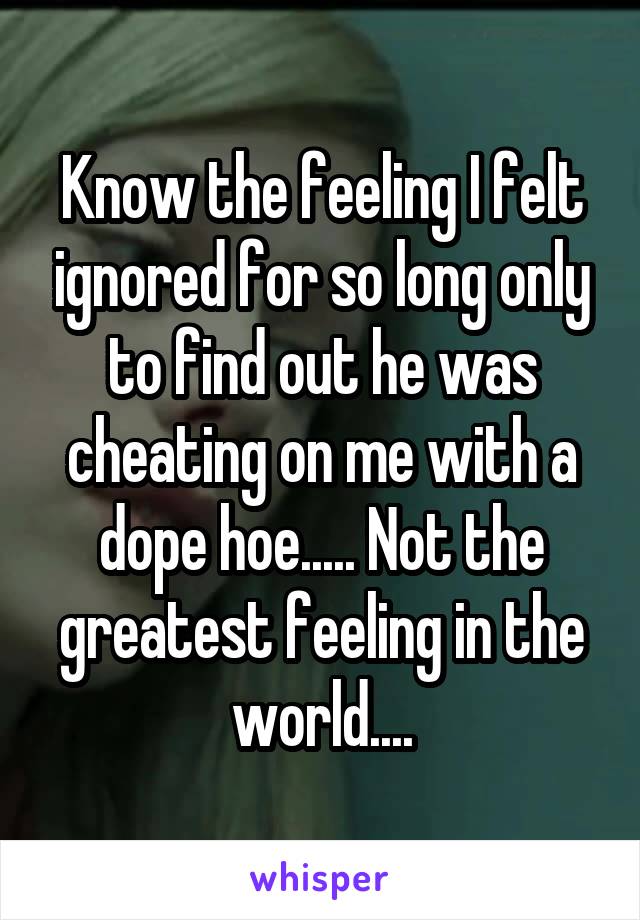 Know the feeling I felt ignored for so long only to find out he was cheating on me with a dope hoe..... Not the greatest feeling in the world....