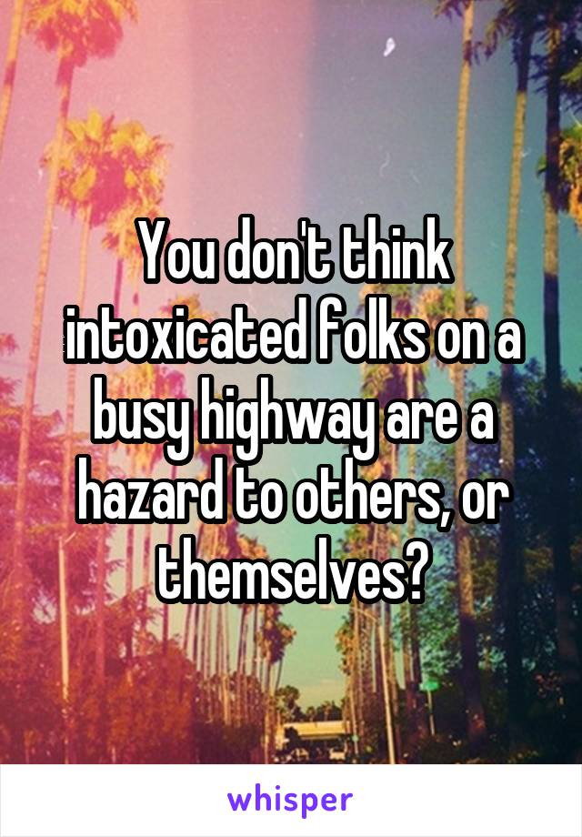 You don't think intoxicated folks on a busy highway are a hazard to others, or themselves?