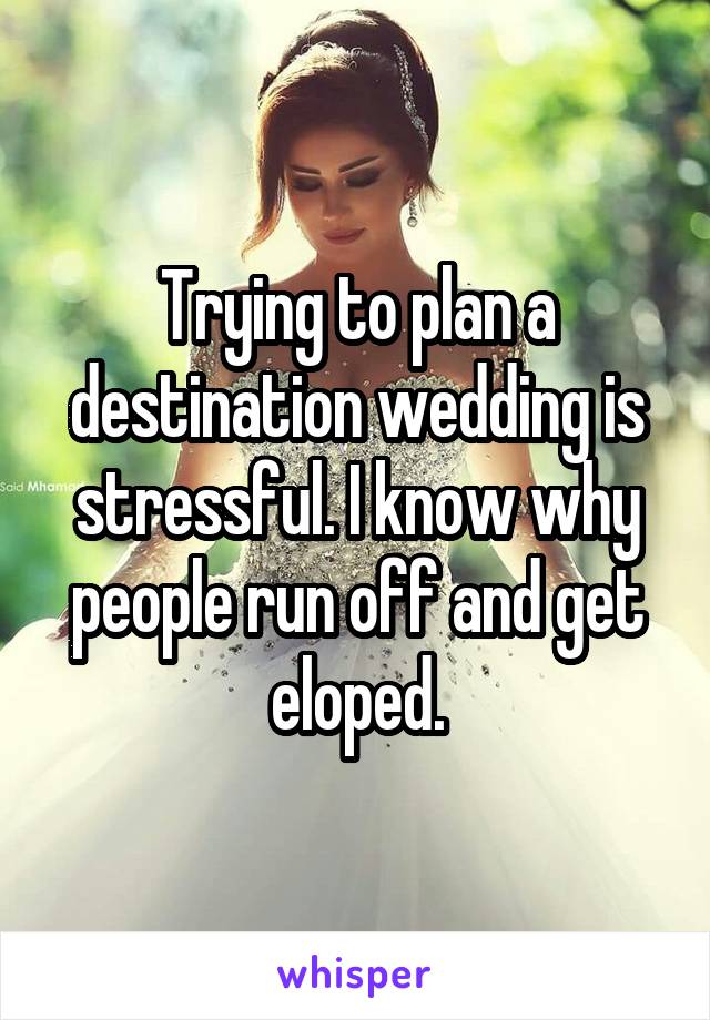 Trying to plan a destination wedding is stressful. I know why people run off and get eloped.