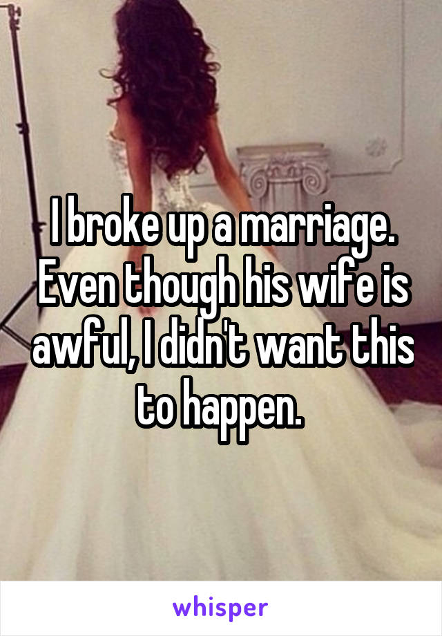 I broke up a marriage. Even though his wife is awful, I didn't want this to happen. 