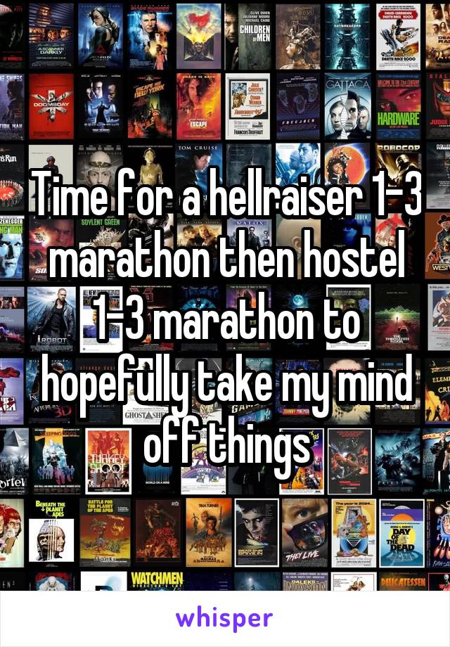 Time for a hellraiser 1-3 marathon then hostel 1-3 marathon to hopefully take my mind off things