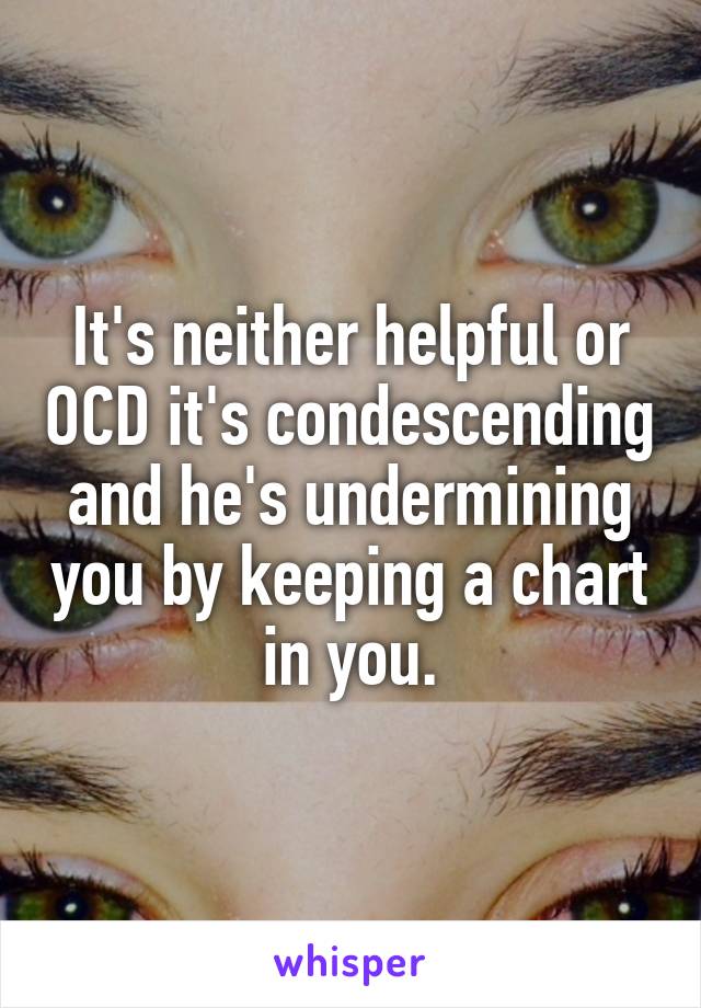 It's neither helpful or OCD it's condescending and he's undermining you by keeping a chart in you.