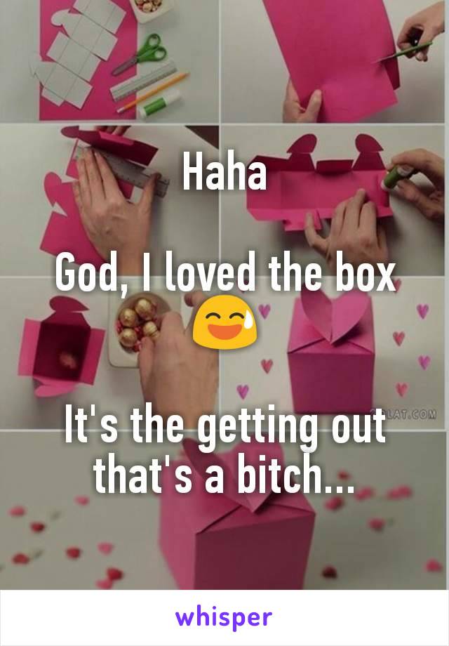 Haha

God, I loved the box 😅

It's the getting out that's a bitch...